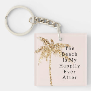 Blush Shell Glam Gold Glitter Palm Tree Keychain