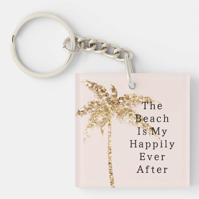 Blush Shell Glam Gold Glitter Palm Tree Keychain (Front)