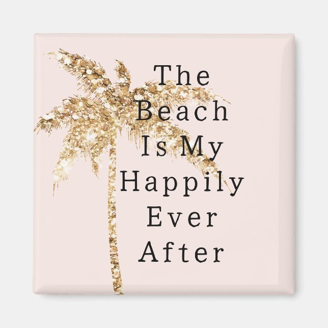 Blush Shell Glam Gold Glitter Palm Tree Magnet (Front)