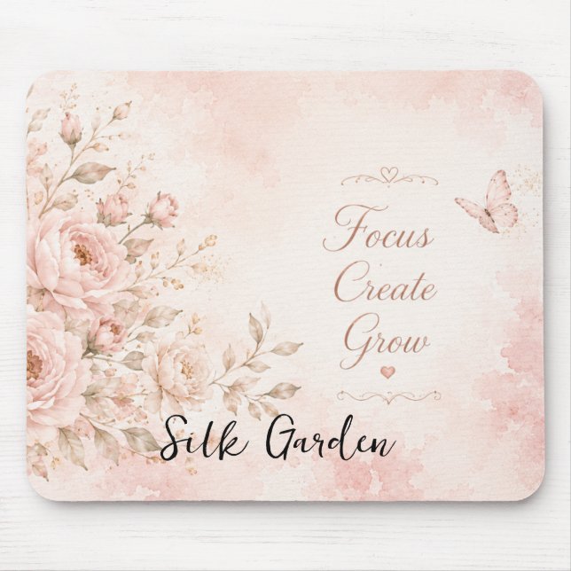 Blush Silk Garden Floral Mouse Pad (Front)