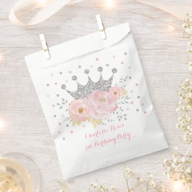 Blush Silver Crown Princess Baby Shower Birthday Favour Bag (Clipped)