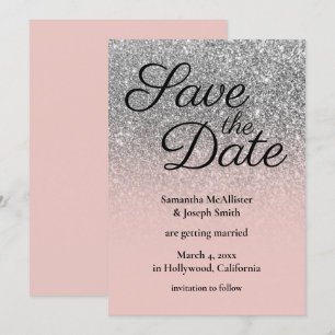 Blush Silver Ombre Glitter Save the Date Invitation