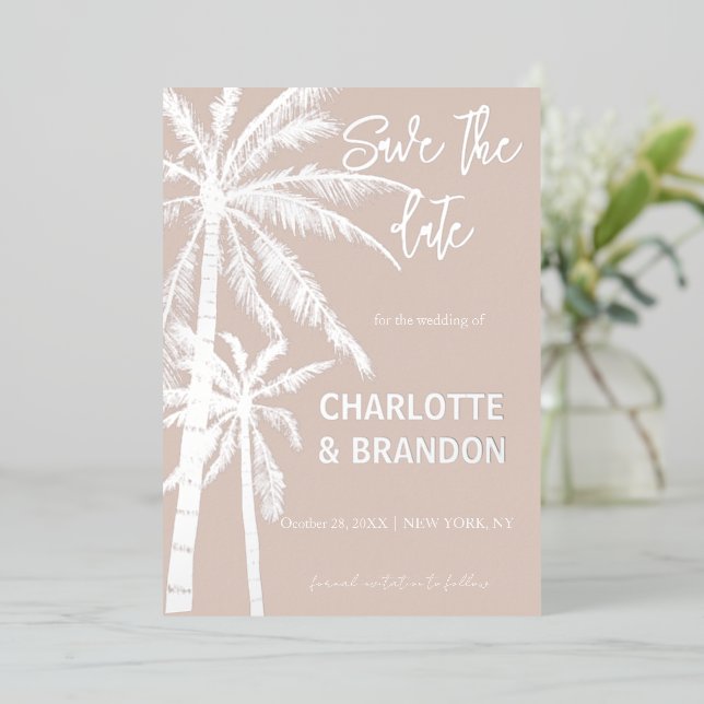 Blush Silver Palm Trees Beach Wedding  (Standing Front)