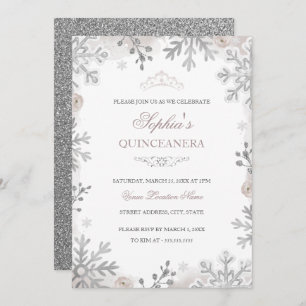 Blush Silver Winter Wonderland Quinceanera Invitation