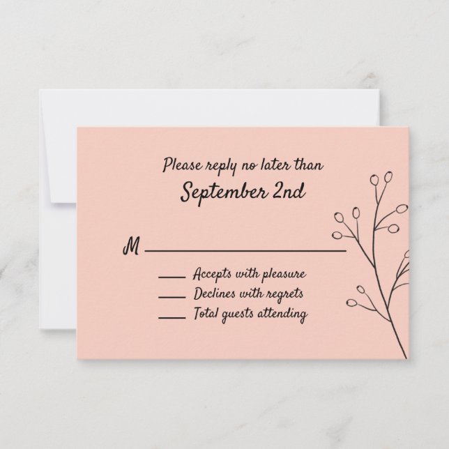 Blush Simple Floral Wedding RSVP  Card (Front)