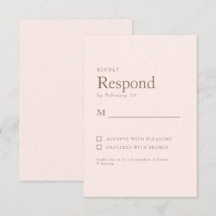 Blush Simple Gold Text Wedding RSVP Card