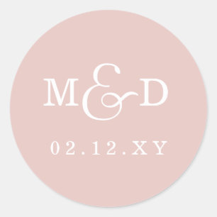 Blush Simple Modern Monogram Wedding Classic Round Sticker