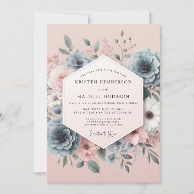 Blush Slate Romantic Bloom Wedding Invitation (Front)