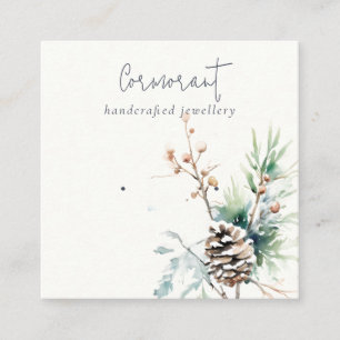 Blush Snow Winter Berries Earring Stud Holder Square Business Card