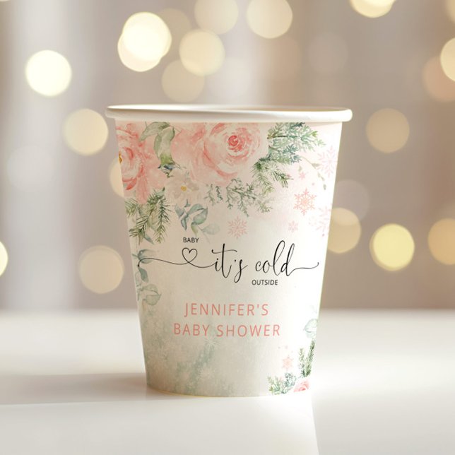 Blush snowflakes Baby its cold outside Paper Cups (Creator Uploaded)
