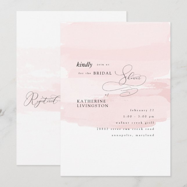 Blush Splash Elegant Bridal Shower Invitation (Front/Back)