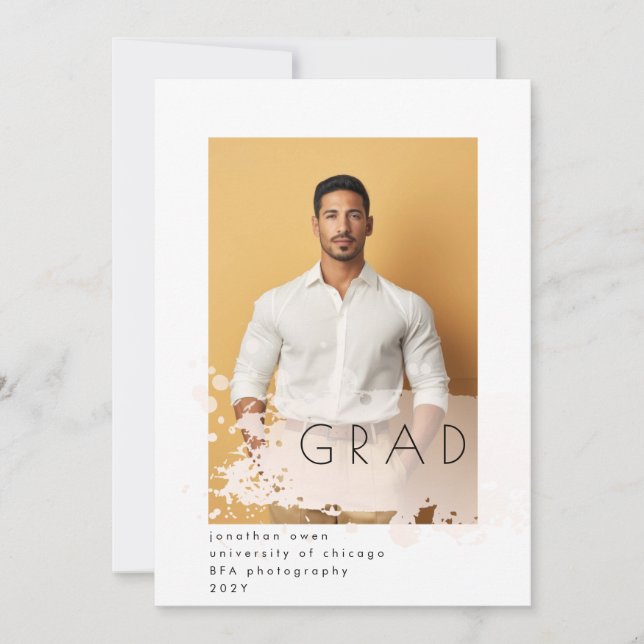 Blush Splash Title Minimalist Graduation Photo Announcement (Front)