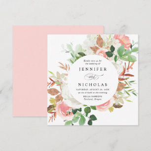 Blush Spring Floral   Circle Frame Wedding Invitation