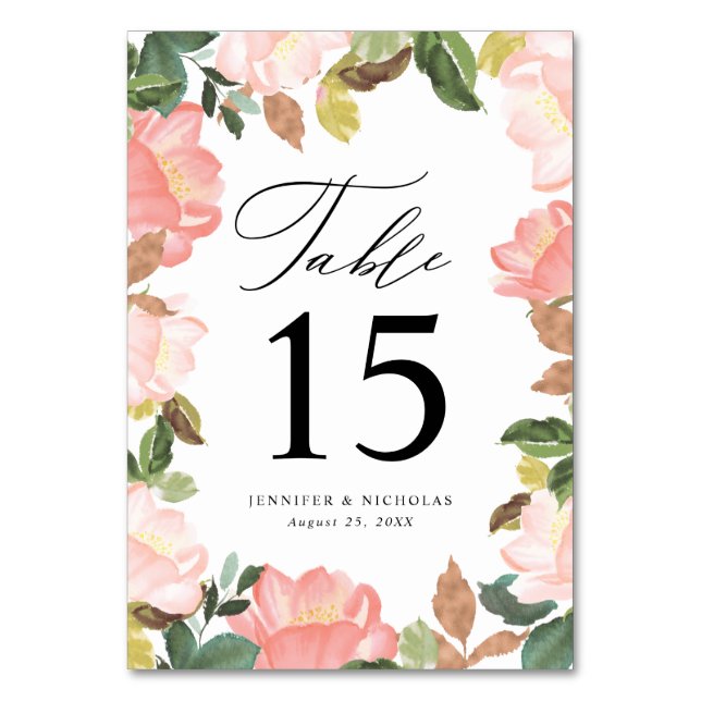 Blush Spring Floral | Personalized Wedding Table Number (Front)