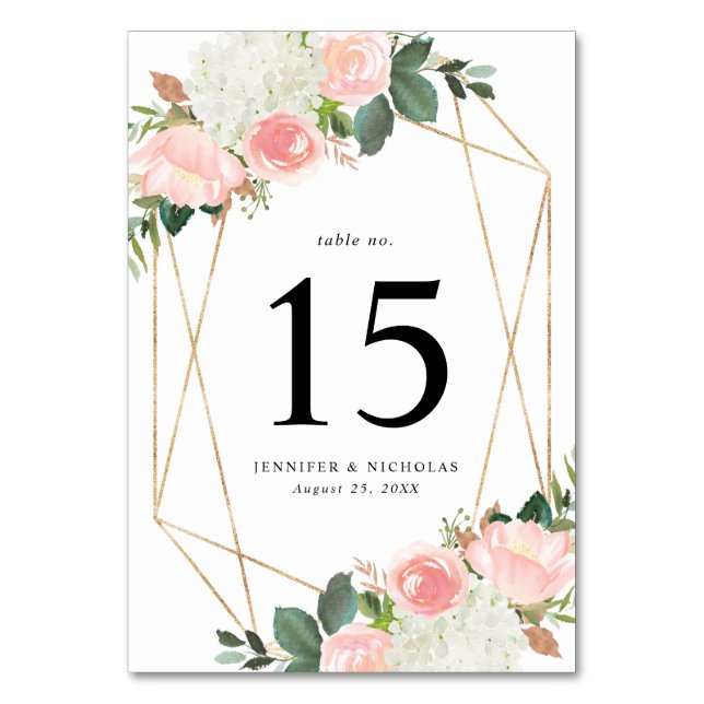 Blush Spring Floral | Personalized Wedding Table Number (Front)