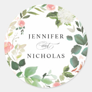 Blush Spring Floral   Wedding Classic Round Sticker