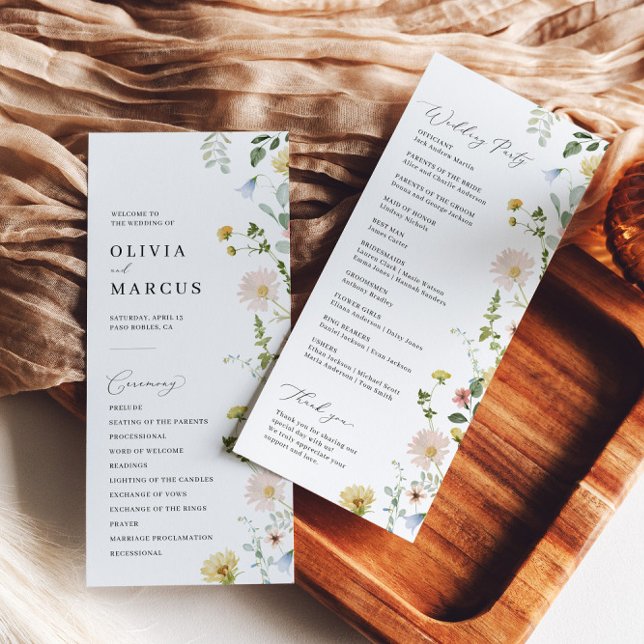 Blush Spring Whimsical Wildflower Elegant Wedding Program (Front/Back)