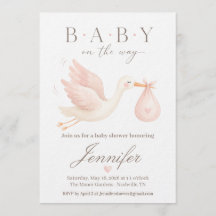 Blush Stork Baby Shower Invitation