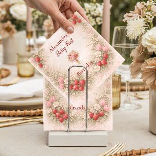 Blush Strawberry Vintage Garden 1st Birthday Napkin