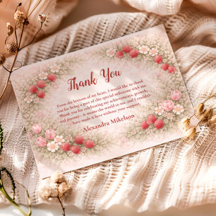 Blush Strawberry Vintage Garden 1st Birthday Thank You Card