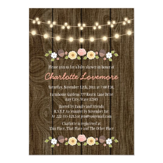 Blush String of Lights Fall Rustic Baby Shower Card