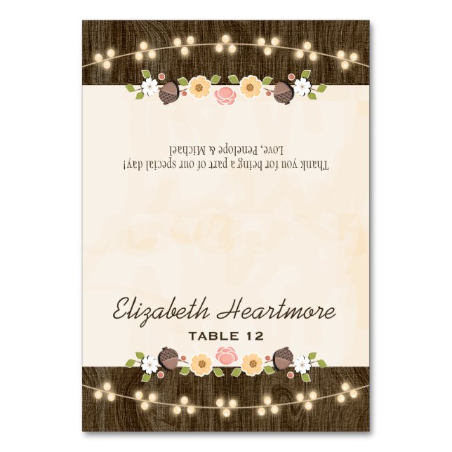 Blush String of Lights Fall Rustic Tent Place Card (Front)