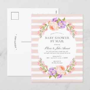 Blush Stripe and Bloom Baby Shower Invitation