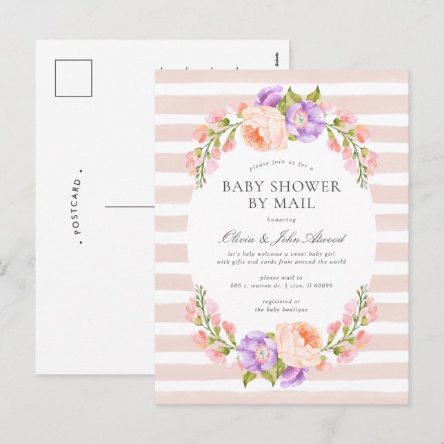 Blush Stripe and Bloom Baby Shower Invitation (Front/Back)