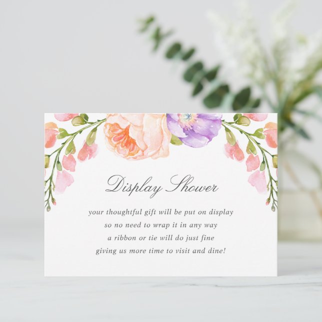 Blush Stripe and Bloom Display Shower No Gift Wrap Enclosure Card (Standing Front)