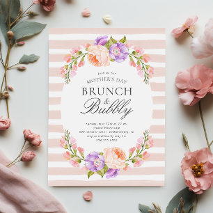 Blush Stripe and Bloom Mother's Day Brunch Invitation