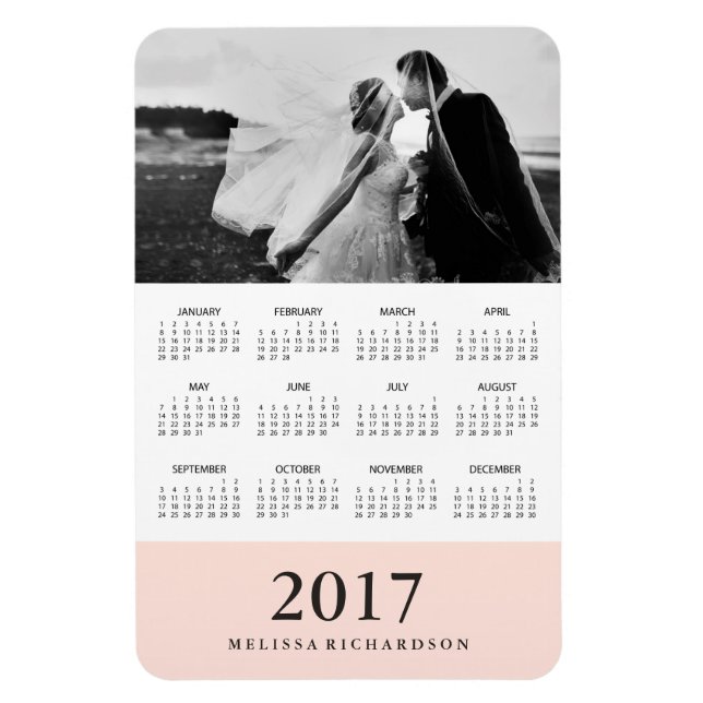 Blush Stripe | Elegant 2017 Photo Calendar Magnet (Vertical)