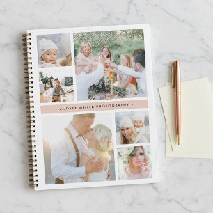 Blush Stripe Personalized Photo Collage Notebook
