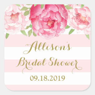 Blush Stripe Pink Floral Bridal Shower Favour Tag