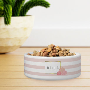 Blush Stripe & Pink Peony Personalized Pet Bowl