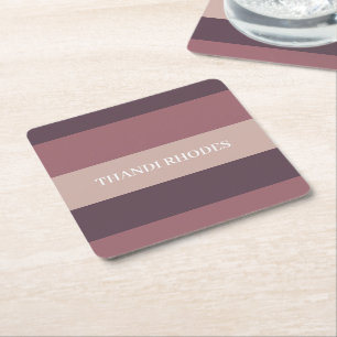 Blush stripes colour palette monogram square paper coaster