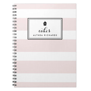 Blush Stripes Customizable Baking Recipe Notebook