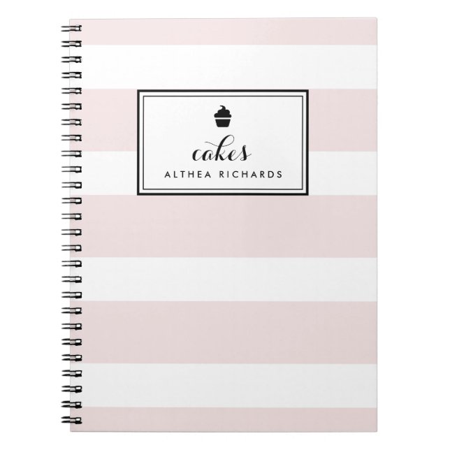 Blush Stripes Customizable Baking Recipe Notebook (Front)