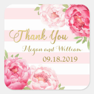 Blush Stripes Gold Pink Floral Wedding Favour Tags