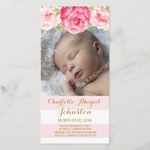 Blush Stripes Pink Flowers Thank You Baby Shower