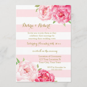 Blush Stripes Pink Flowers Vow Renewal Invitation
