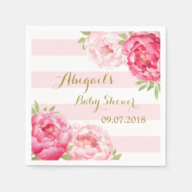 Blush Stripes Pink Watercolor Baby Shower Napkins (Front)
