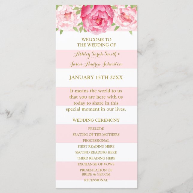 Blush Stripes Pink Watercolor Programme de mariage (Devant)