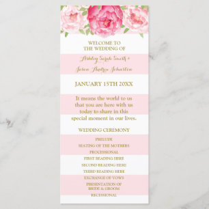 Blush Stripes Pink Watercolor Wedding Program