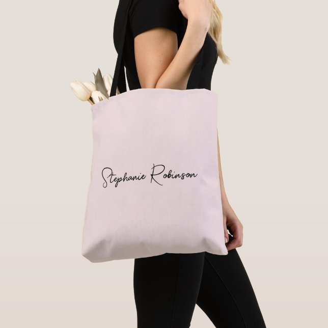 Blush Stylish Monogram Name Script Personalized Tote Bag (Close Up)