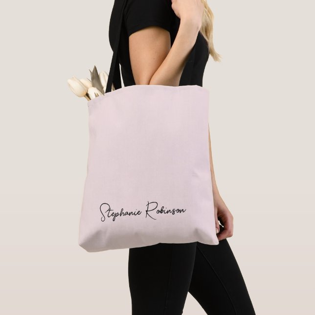 Blush Stylish Script Monogram Name Personalized Tote Bag (Close Up)