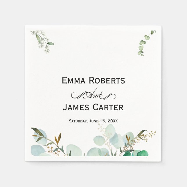 Blush Succulent Greenery Wedding Napkins (Front)