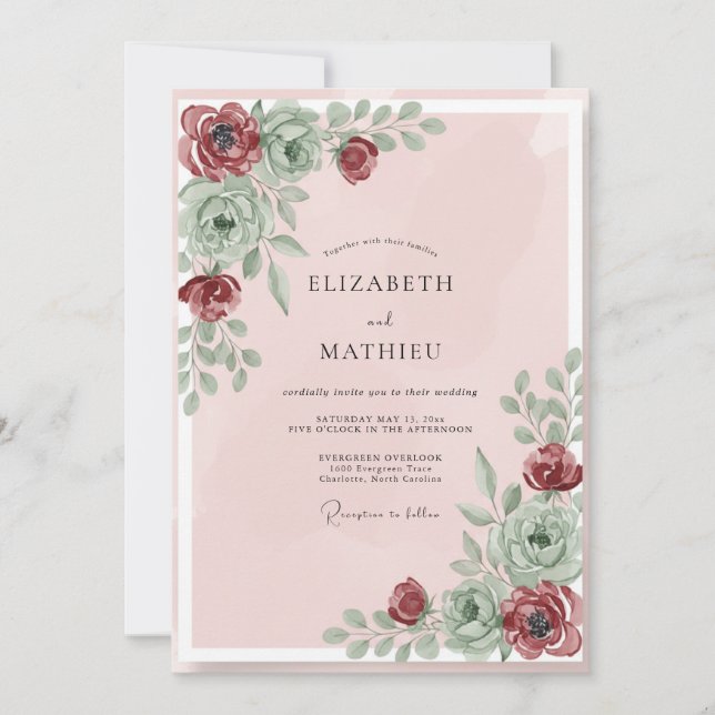 Blush Succulent Leafy Wedding Invitation (Front)