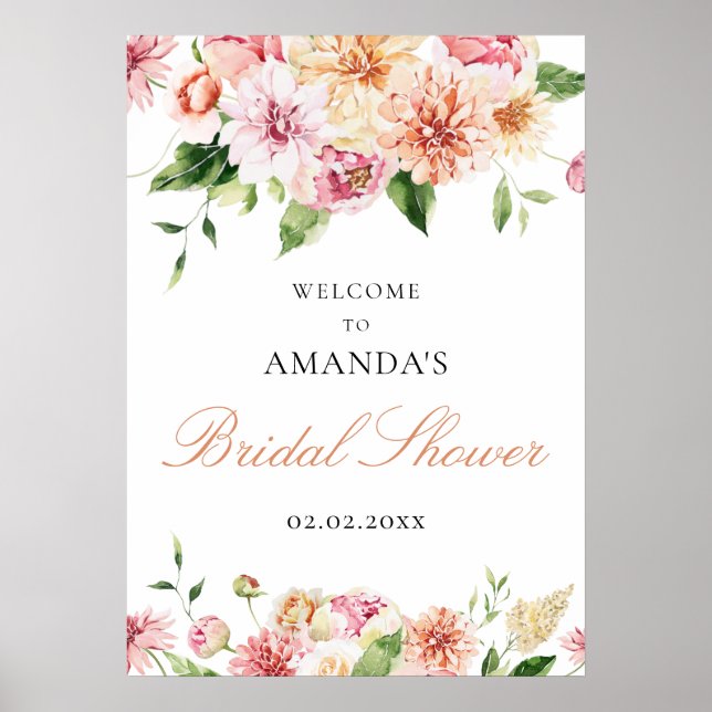 Blush Summer Floral Romantic Bridal Shower Welcome Poster (Front)