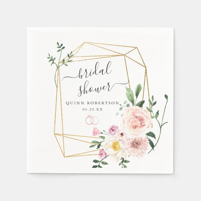 Blush Summer Florals Bridal Shower Personalized Napkin (Front)