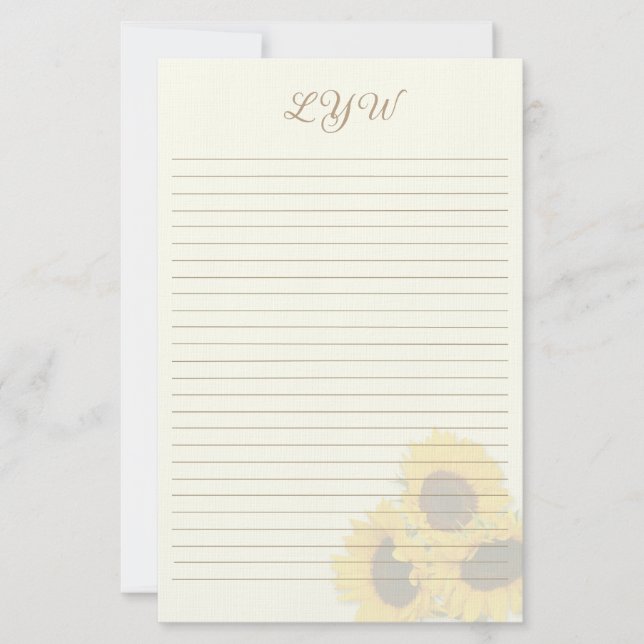 Blush Sunflowers Lined Monogram Writing Paper (Front)